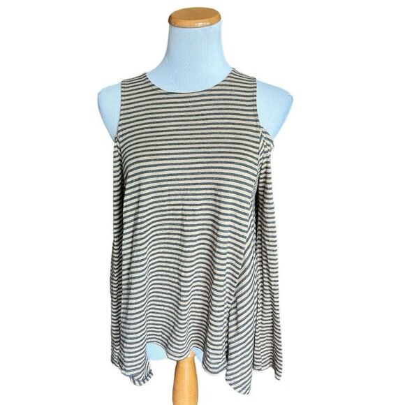 Womens Altar’d State Sparkle Shimmer Stripe Cold Shoulder  Top - Sz S - Picture 1 of 3
